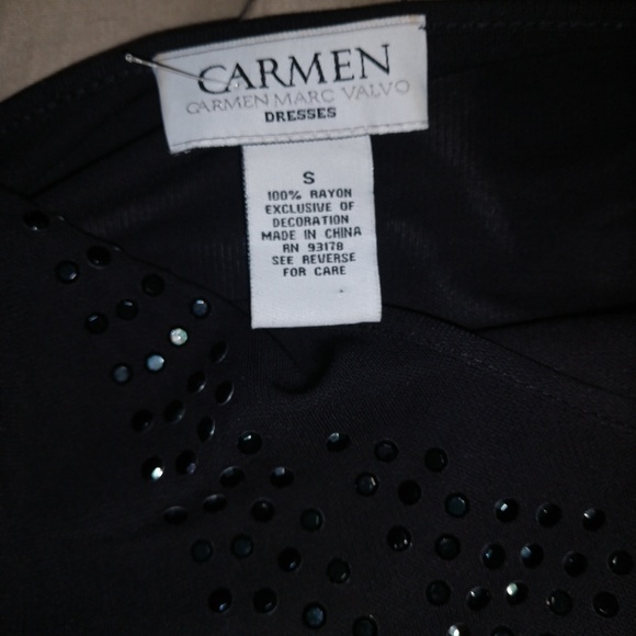 Black Sheath Dress Embellished Carmen Marc Valvo - Picture 6 of 7